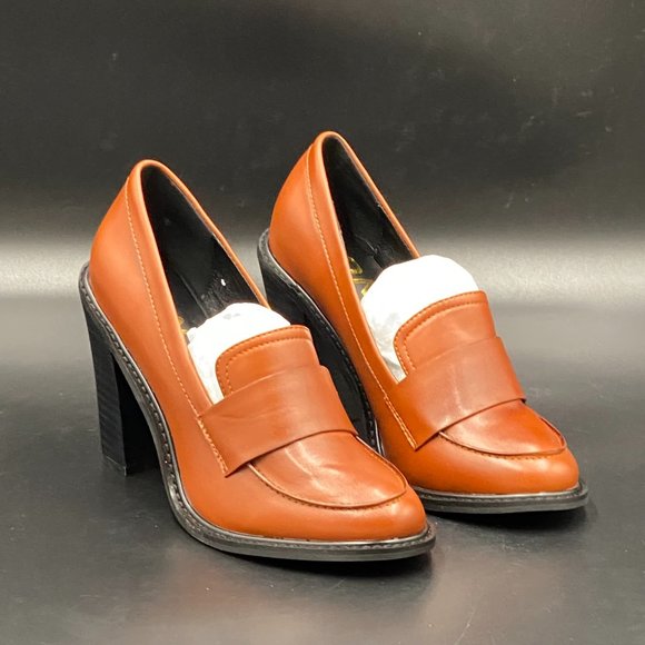 A YDN Brown Chunky High Heels Round Toe Work Pumps - Picture 5 of 10